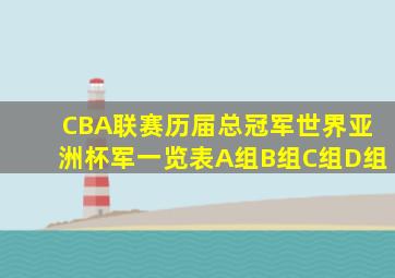 CBA联赛历届总冠军世界亚洲杯军一览表A组B组C组D组